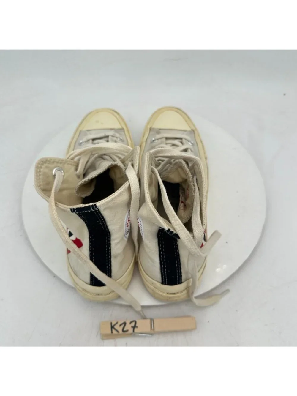 Converse x Comme des Garcons PLAY Women 8 Parchment Canvas High Top Shoes